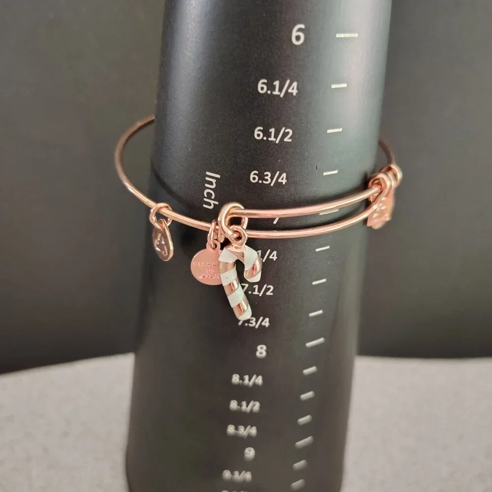 NWOT Alex and Ani Rose Gold Candy Cane Christmas Charm Bracelet Bangle 159